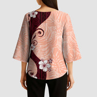 Polynesia Hibiscus Kimono Sleeve Blouse Rose Bud Curve Motif - Polynesian Pride