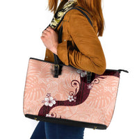 Polynesia Hibiscus Leather Tote Bag Rose Bud Curve Motif - Polynesian Pride