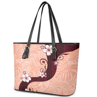 Polynesia Hibiscus Leather Tote Bag Rose Bud Curve Motif - Polynesian Pride
