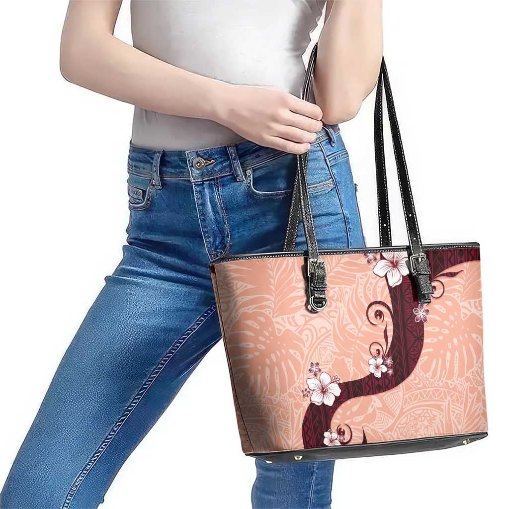 Polynesia Hibiscus Leather Tote Bag Rose Bud Curve Motif - Polynesian Pride