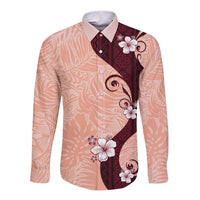 Polynesia Hibiscus Long Sleeve Button Shirt Rose Bud Curve Motif - Polynesian Pride