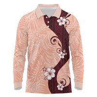Polynesia Hibiscus Long Sleeve Polo Shirt Rose Bud Curve Motif - Polynesian Pride