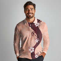 Polynesia Hibiscus Long Sleeve Polo Shirt Rose Bud Curve Motif - Polynesian Pride