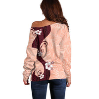 Polynesia Hibiscus Off Shoulder Sweater Rose Bud Curve Motif - Polynesian Pride