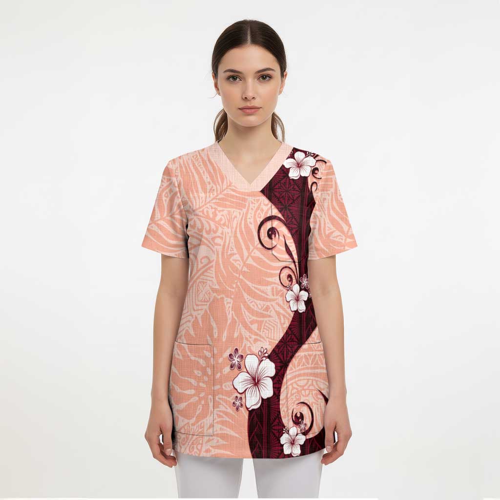 Polynesia Hibiscus Scrub Top Rose Bud Curve Motif - Polynesian Pride
