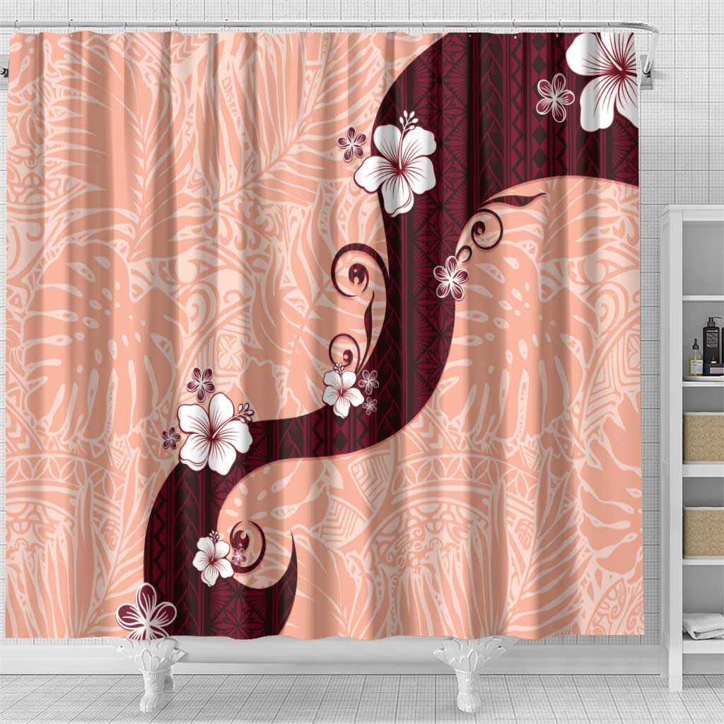 Polynesia Hibiscus Shower Curtain Rose Bud Curve Motif - Polynesian Pride