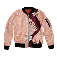 Polynesia Hibiscus Sleeve Zip Bomber Jacket Rose Bud Curve Motif - Polynesian Pride