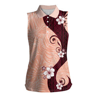 Polynesia Hibiscus Women Sleeveless Polo Shirt Rose Bud Curve Motif LT05 Female Red - Polynesian Pride