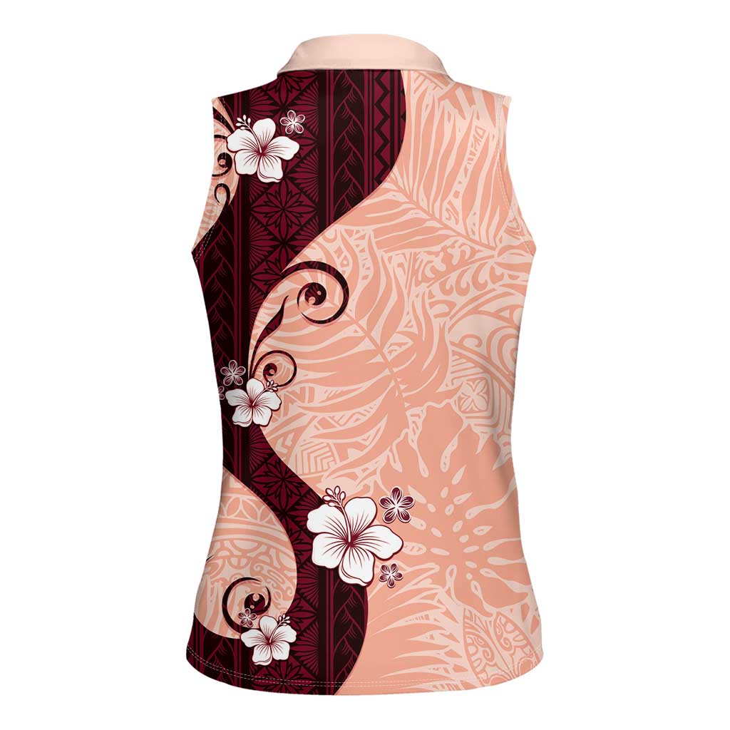 Polynesia Hibiscus Women Sleeveless Polo Shirt Rose Bud Curve Motif LT05 - Polynesian Pride