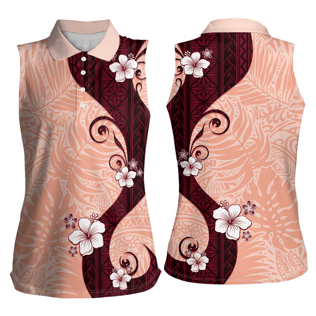 Polynesia Hibiscus Women Sleeveless Polo Shirt Rose Bud Curve Motif LT05 - Polynesian Pride