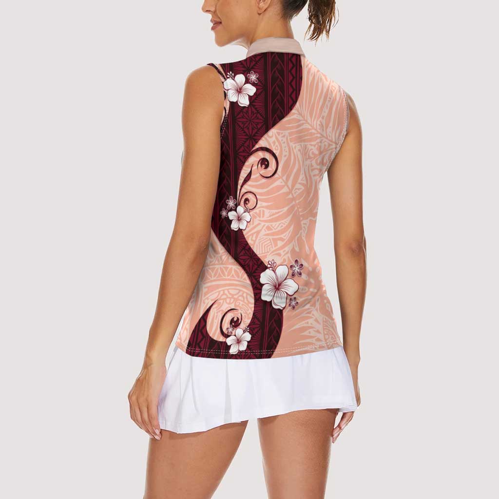 Polynesia Hibiscus Women Sleeveless Polo Shirt Rose Bud Curve Motif LT05 - Polynesian Pride