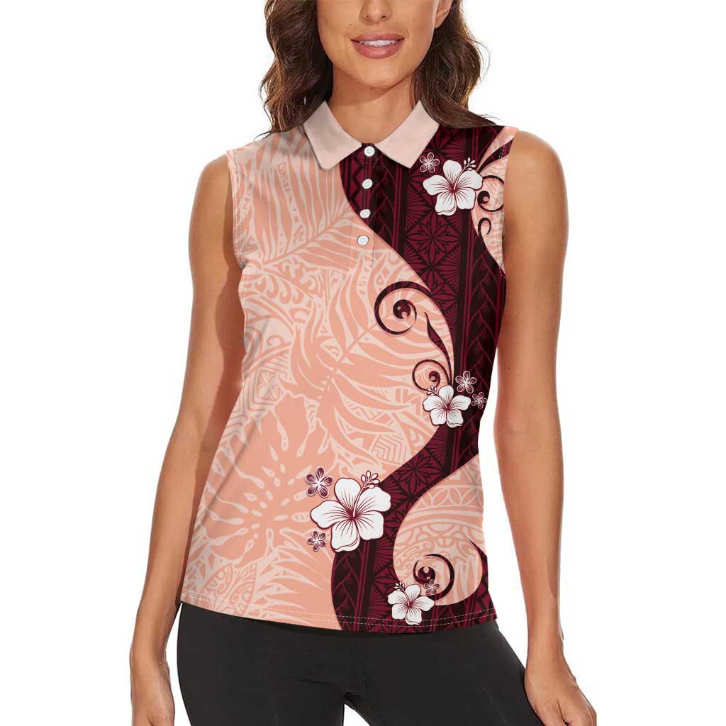 Polynesia Hibiscus Women Sleeveless Polo Shirt Rose Bud Curve Motif LT05 - Polynesian Pride