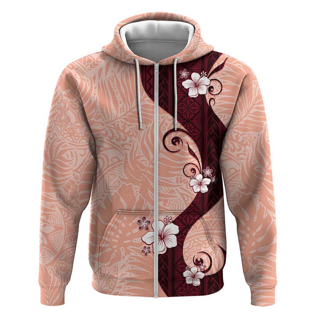 Polynesia Hibiscus Zip Hoodie Rose Bud Curve Motif - Polynesian Pride
