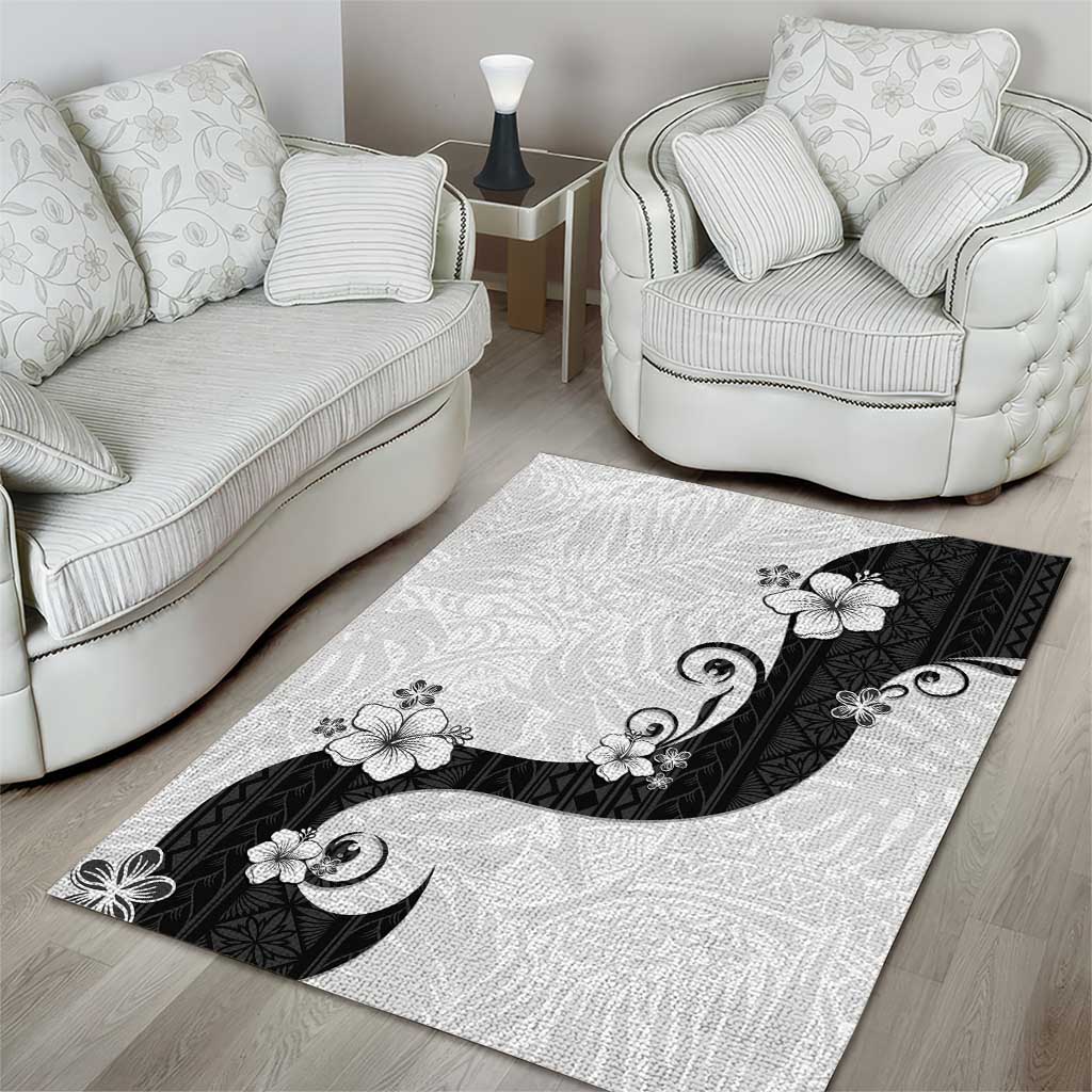 Polynesia Hibiscus Area Rug White Curve Motif - Polynesian Pride