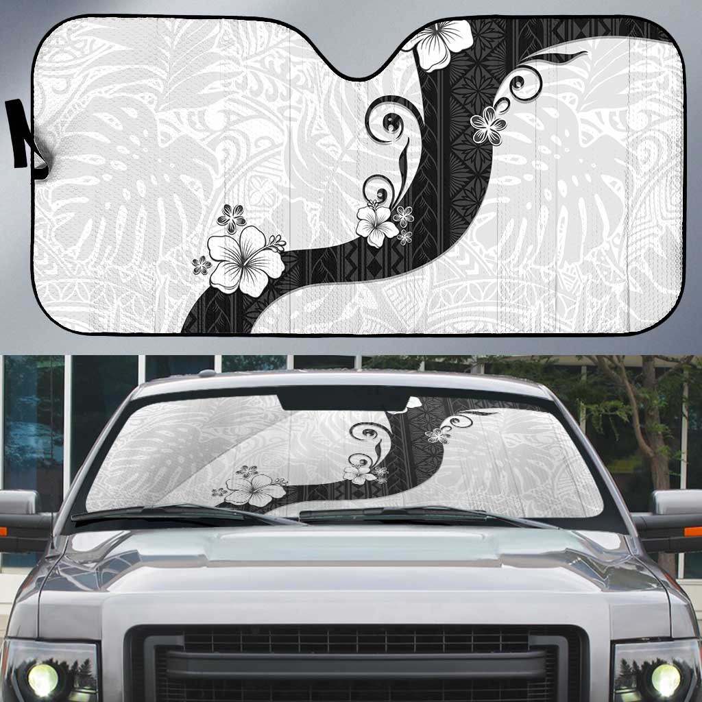 Polynesia Hibiscus Auto Sun Shade White Curve Motif - Polynesian Pride