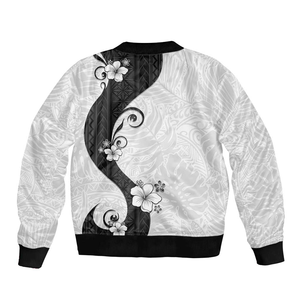 Polynesia Hibiscus Bomber Jacket White Curve Motif - Polynesian Pride