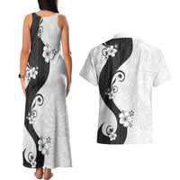 Polynesia Hibiscus Couples Matching Tank Maxi Dress and Hawaiian Shirt White Curve Motif - Polynesian Pride
