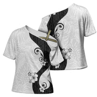Polynesia Hibiscus Cross Shoulder Shirt White Curve Motif - Polynesian Pride