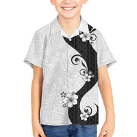 Polynesia Hibiscus Family Matching Long Sleeve Bodycon Dress and Hawaiian Shirt White Curve Motif - Polynesian Pride