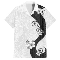 Polynesia Hibiscus Family Matching Off The Shoulder Long Sleeve Dress and Hawaiian Shirt White Curve Motif - Polynesian Pride