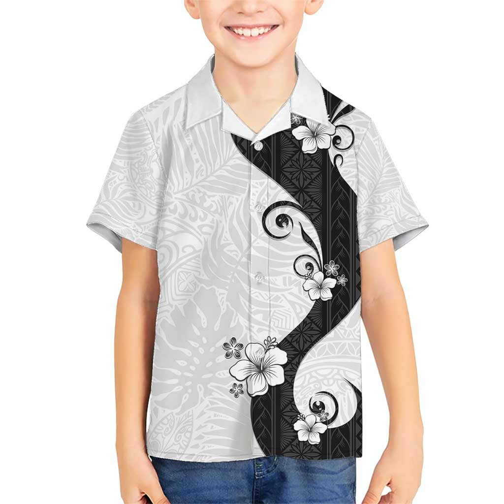 Polynesia Hibiscus Family Matching Short Sleeve Bodycon Dress and Hawaiian Shirt White Curve Motif - Polynesian Pride