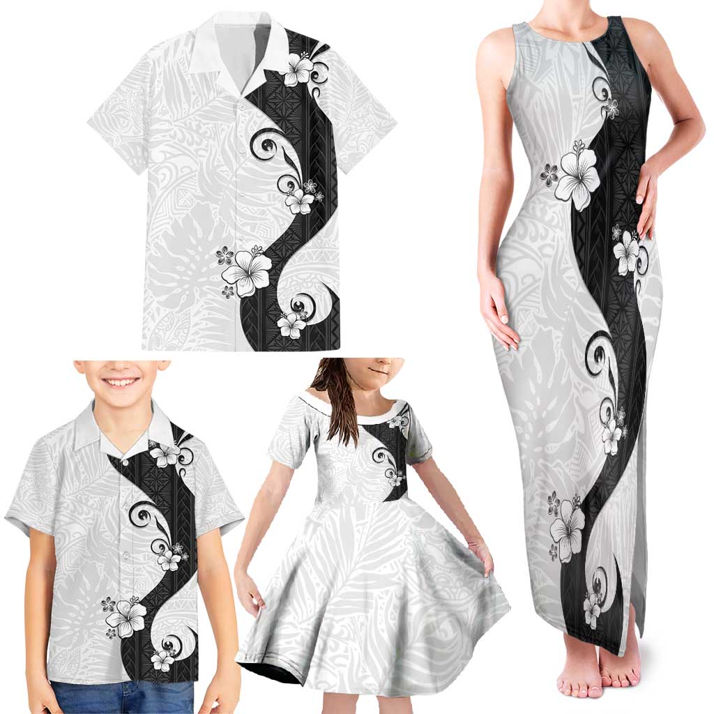 Polynesia Hibiscus Family Matching Tank Maxi Dress and Hawaiian Shirt White Curve Motif - Polynesian Pride