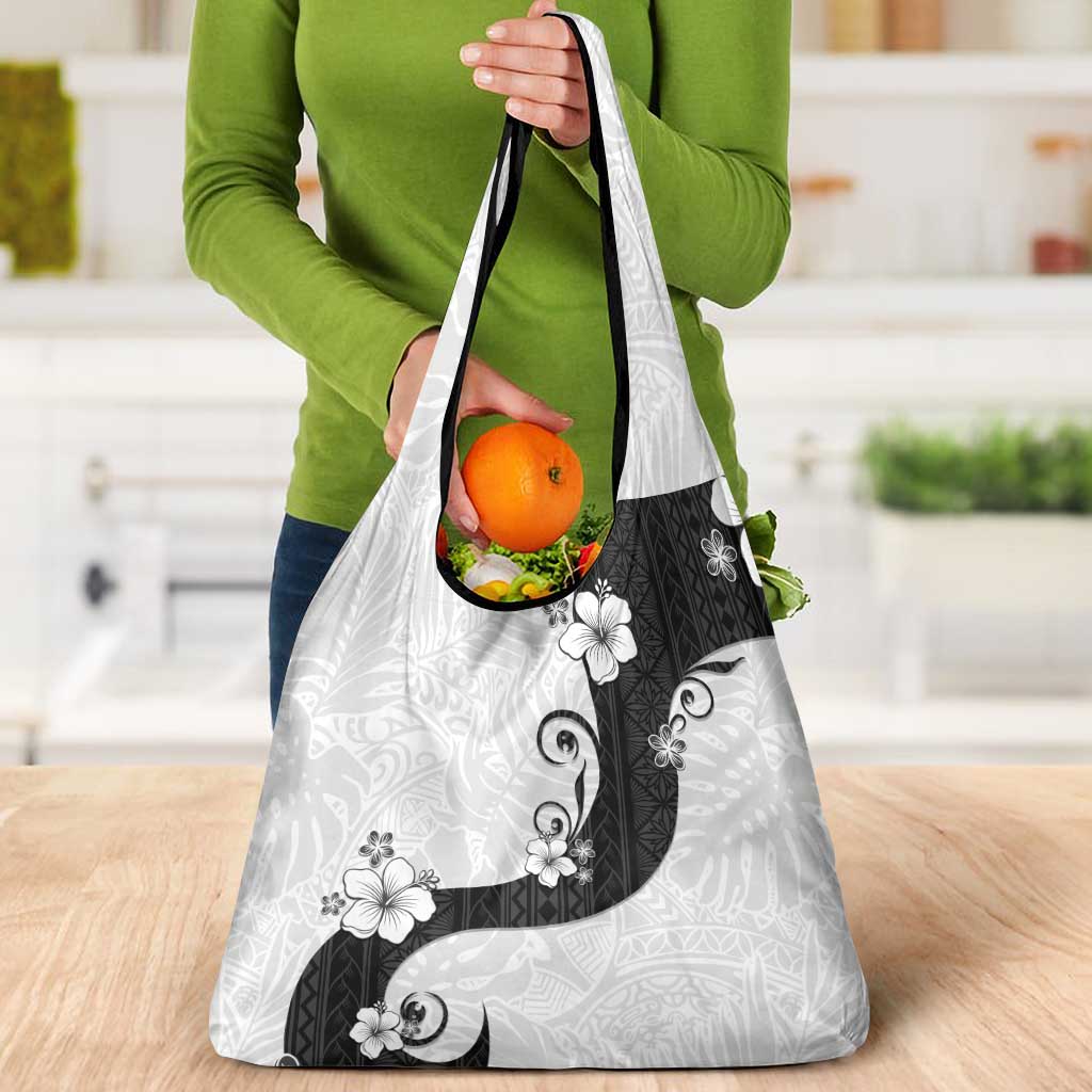 Polynesia Hibiscus Grocery Bag White Curve Motif - Polynesian Pride