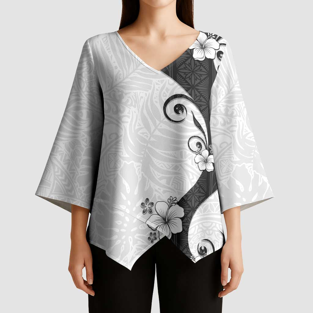 Polynesia Hibiscus Kimono Sleeve Blouse White Curve Motif - Polynesian Pride