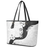 Polynesia Hibiscus Leather Tote Bag White Curve Motif - Polynesian Pride
