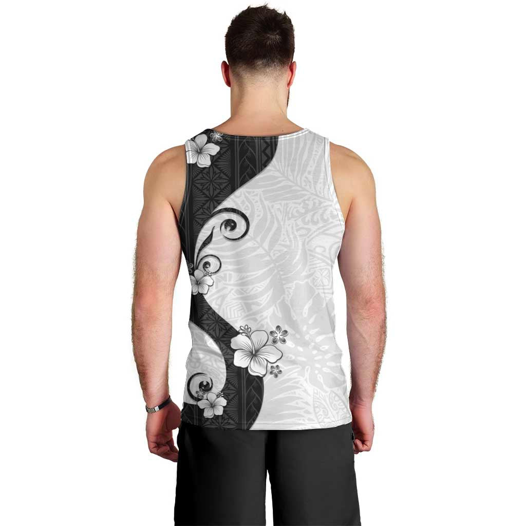 Polynesia Hibiscus Men Tank Top White Curve Motif - Polynesian Pride