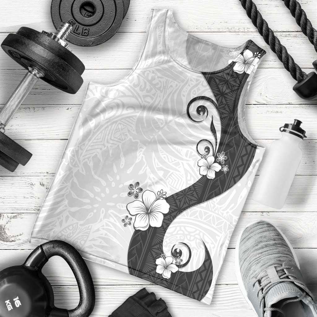 Polynesia Hibiscus Men Tank Top White Curve Motif - Polynesian Pride