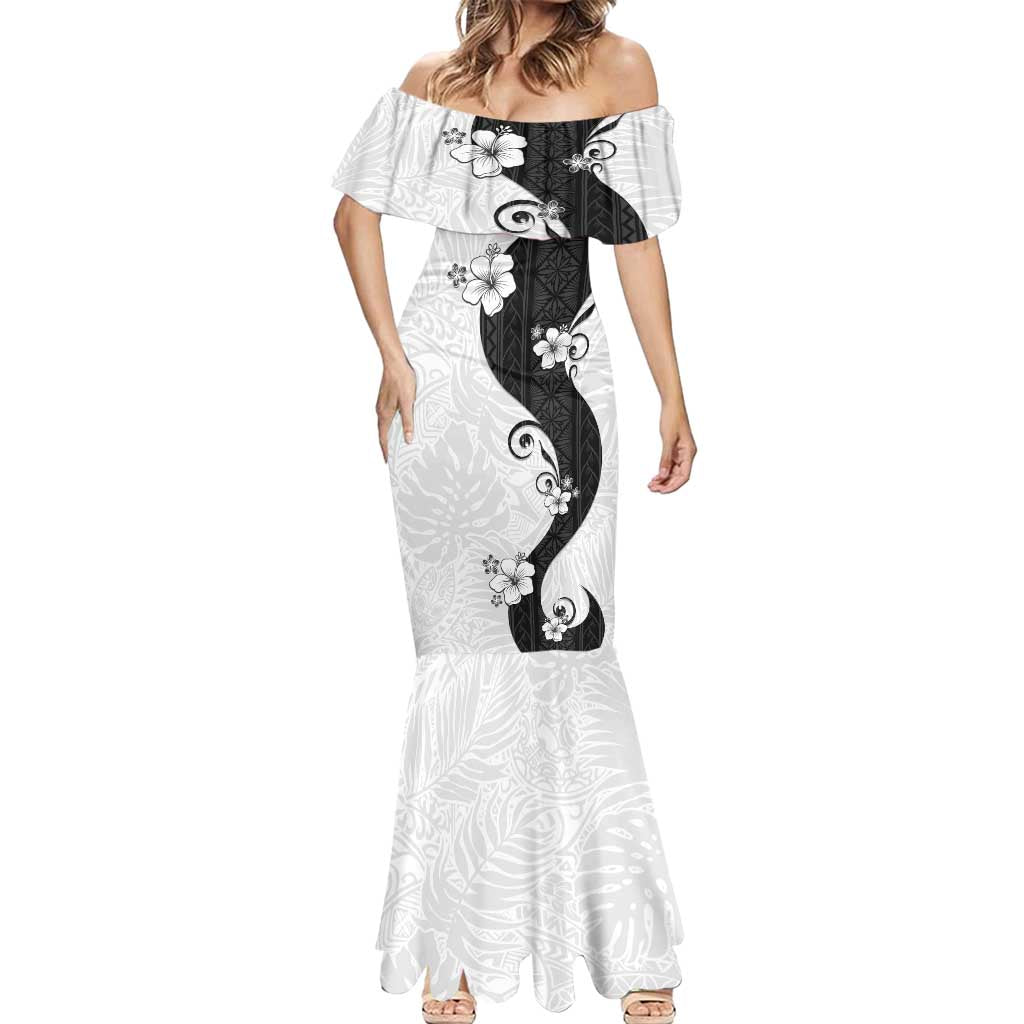 Polynesia Hibiscus Mermaid Dress White Curve Motif - Polynesian Pride