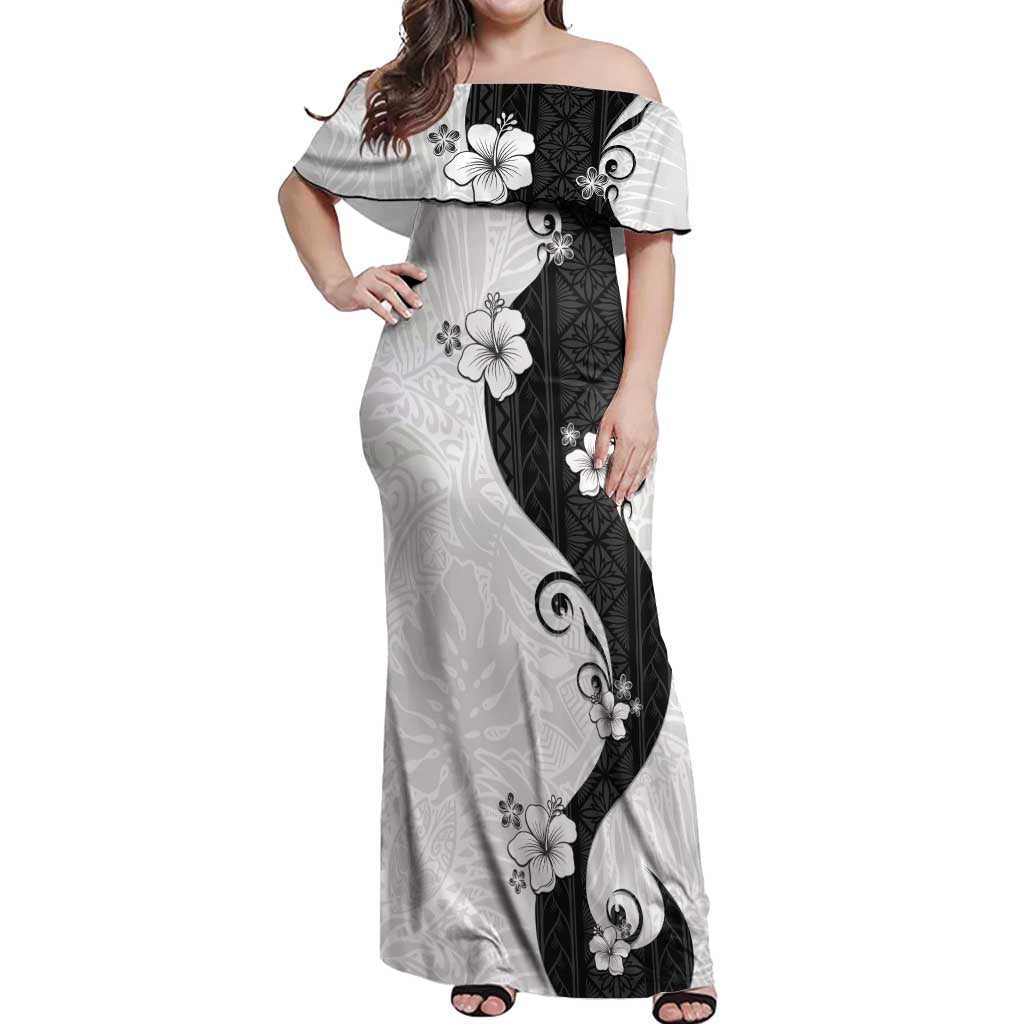 Polynesia Hibiscus Off Shoulder Maxi Dress White Curve Motif LT05 Women White - Polynesian Pride