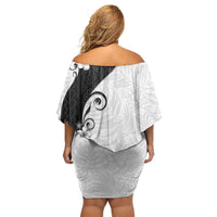 Polynesia Hibiscus Off Shoulder Short Dress White Curve Motif - Polynesian Pride