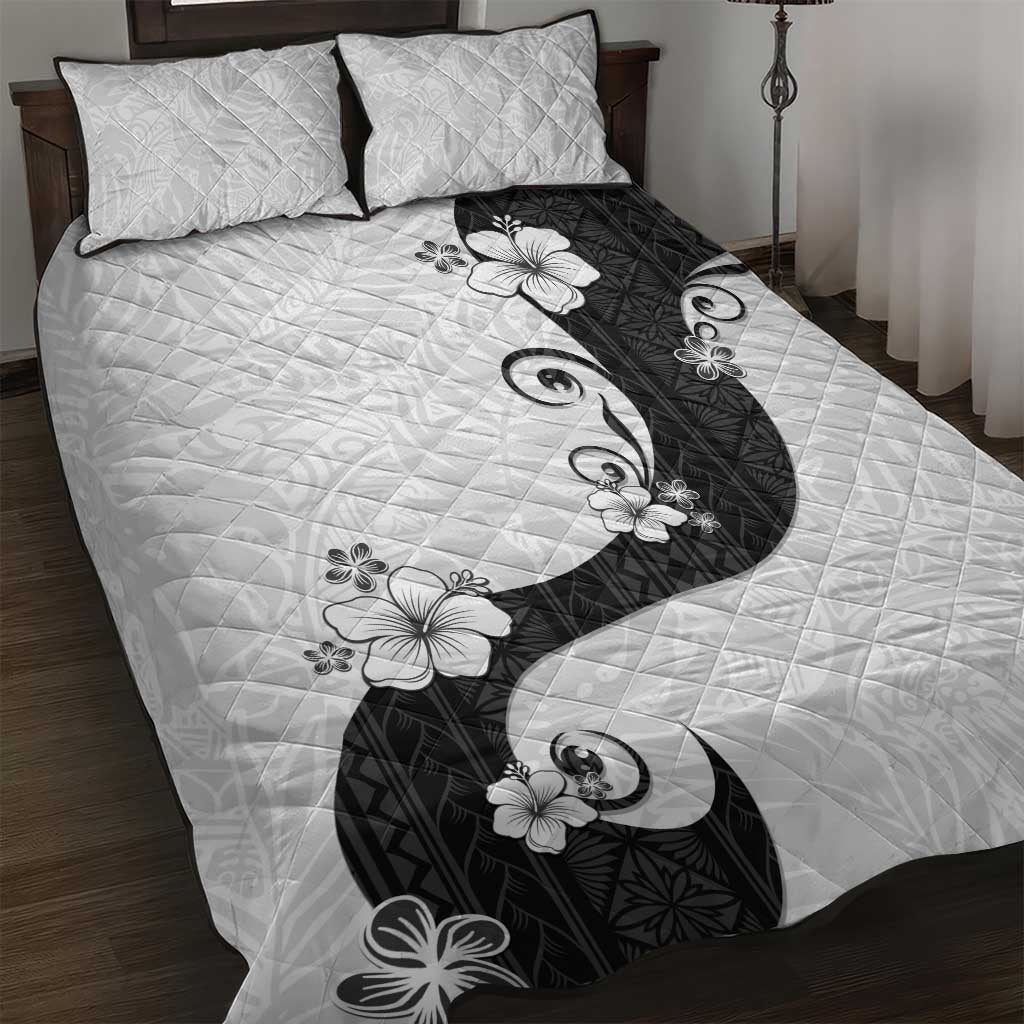 Polynesia Hibiscus Quilt Bed Set White Curve Motif - Polynesian Pride