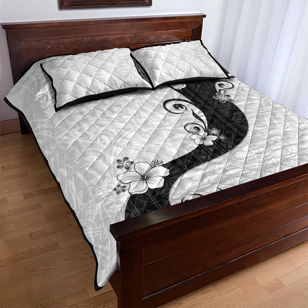 Polynesia Hibiscus Quilt Bed Set White Curve Motif - Polynesian Pride