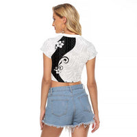 Polynesia Hibiscus Raglan Cropped T Shirt White Curve Motif - Polynesian Pride