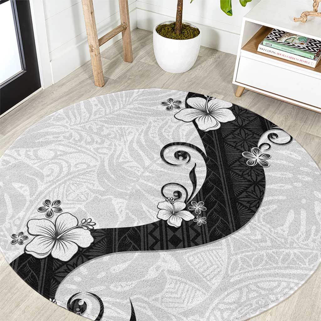 Polynesia Hibiscus Round Carpet White Curve Motif - Polynesian Pride