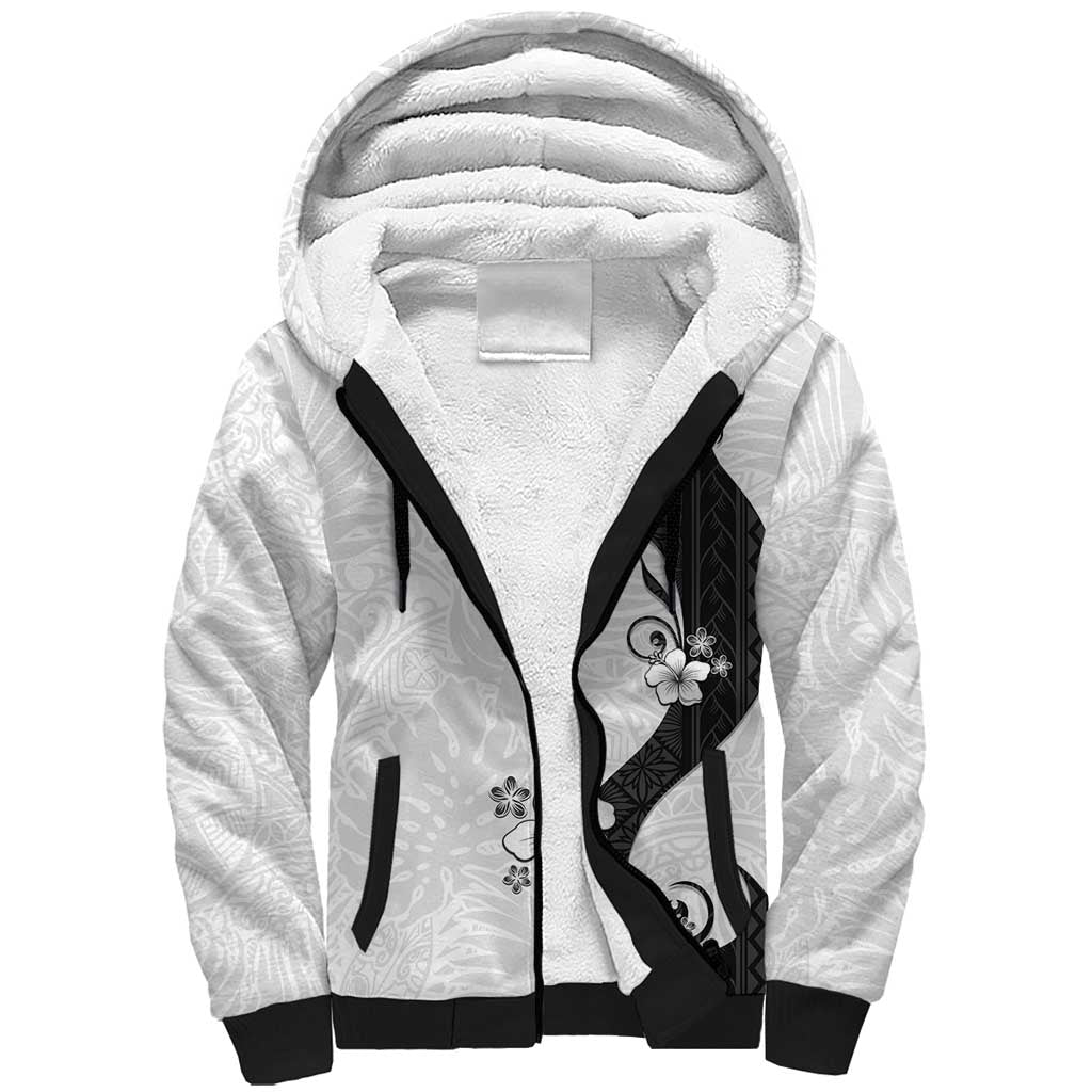 Polynesia Hibiscus Sherpa Hoodie White Curve Motif - Polynesian Pride
