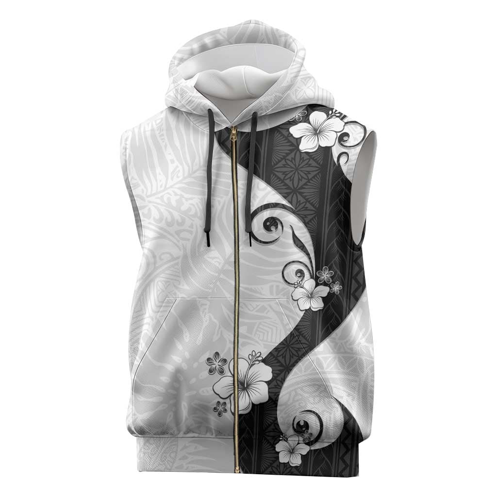 Polynesia Hibiscus Sleeveless Zip Hoodie White Curve Motif - Polynesian Pride