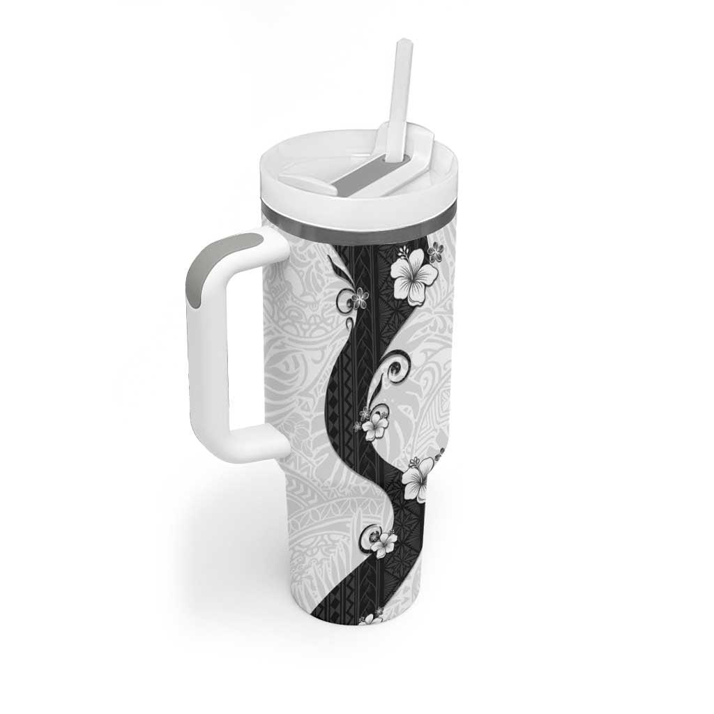 Polynesia Hibiscus Tumbler With Handle White Curve Motif - Polynesian Pride