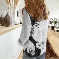 Polynesia Hibiscus Women Casual Shirt White Curve Motif - Polynesian Pride