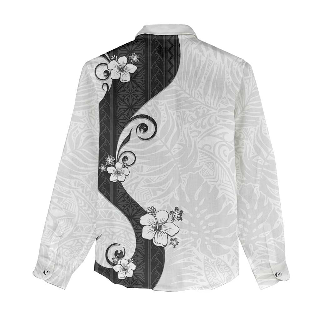 Polynesia Hibiscus Women Casual Shirt White Curve Motif - Polynesian Pride