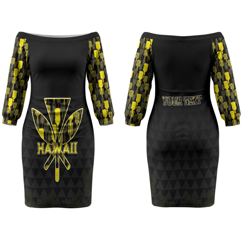Personalised Aloha Hawaii Kahili Couples Matching Off The Shoulder Long Sleeve Dress and Long Sleeve Button Shirt Kanaka Maoli With Kakau Pattern