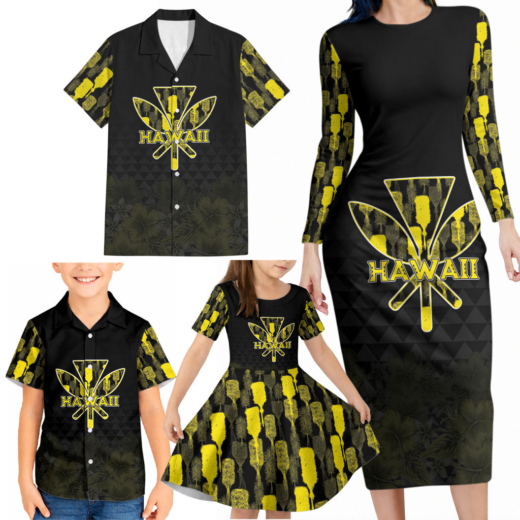 Personalised Aloha Hawaii Kahili Family Matching Long Sleeve Bodycon Dress and Hawaiian Shirt Kanaka Maoli With Kakau Pattern