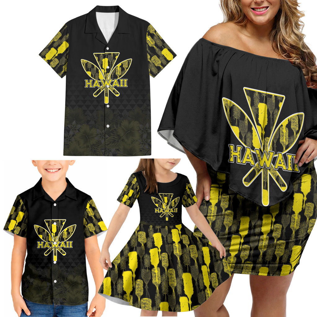Personalised Aloha Hawaii Kahili Family Matching Off Shoulder Short Dress and Hawaiian Shirt Kanaka Maoli With Kakau Pattern