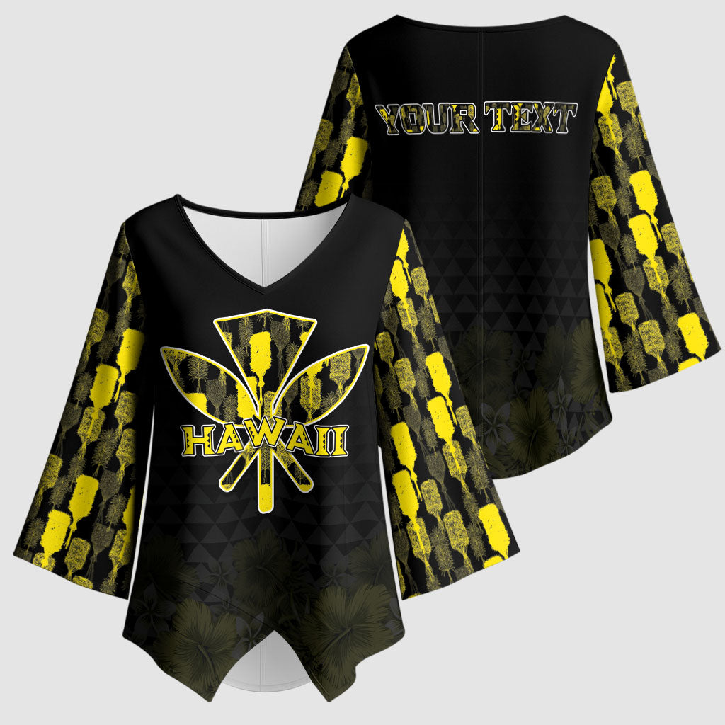 Personalised Aloha Hawaii Kahili Kimono Sleeve Blouse Kanaka Maoli With Kakau Pattern