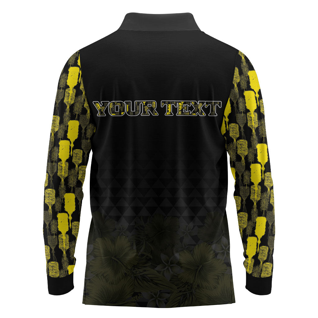 Personalised Aloha Hawaii Kahili Long Sleeve Polo Shirt Kanaka Maoli With Kakau Pattern