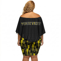 Personalised Aloha Hawaii Kahili Off Shoulder Short Dress Kanaka Maoli With Kakau Pattern