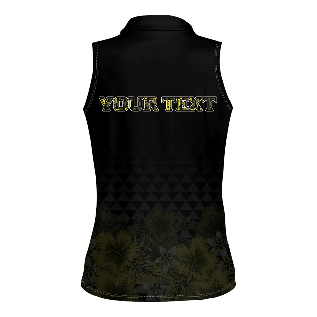 Personalised Aloha Hawaii Kahili Women Sleeveless Polo Shirt Kanaka Maoli With Kakau Pattern